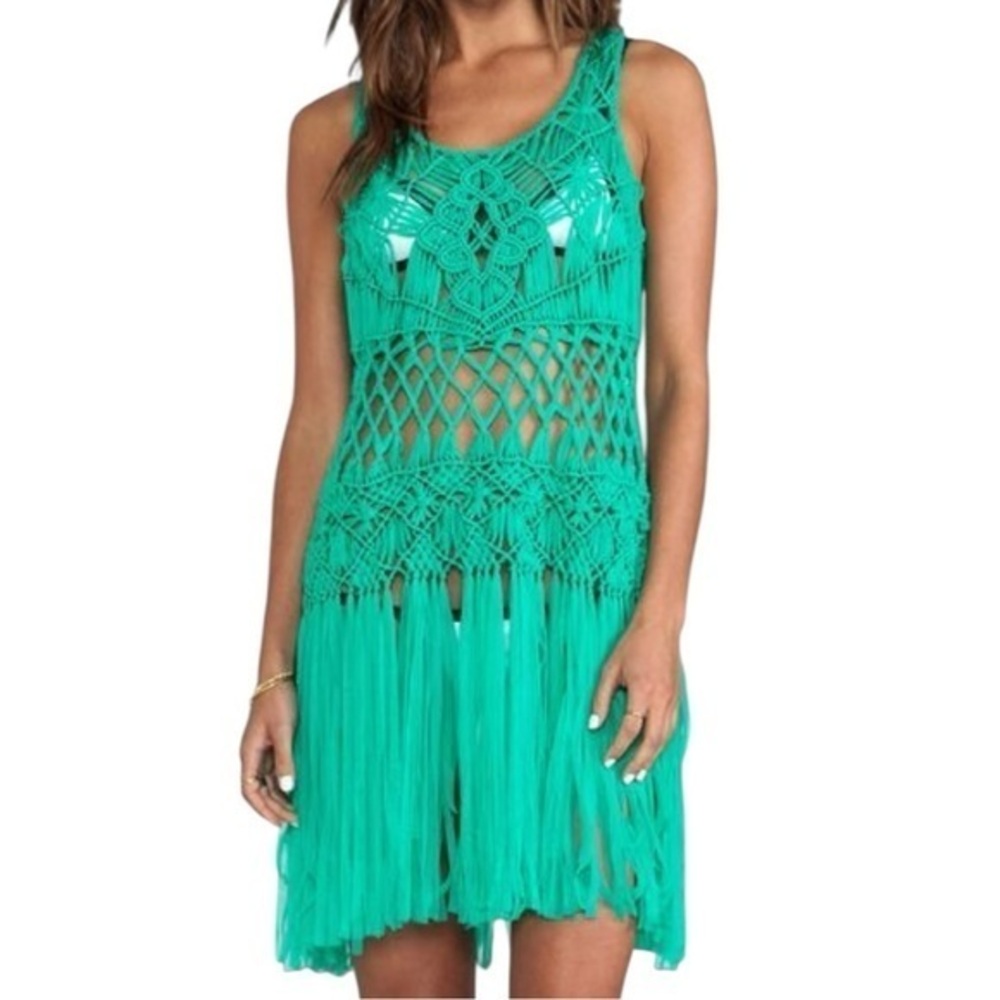 Nanette Lepore Swim NWT Women’s Size M L Emerald Green Crochet Macrame Cover Up